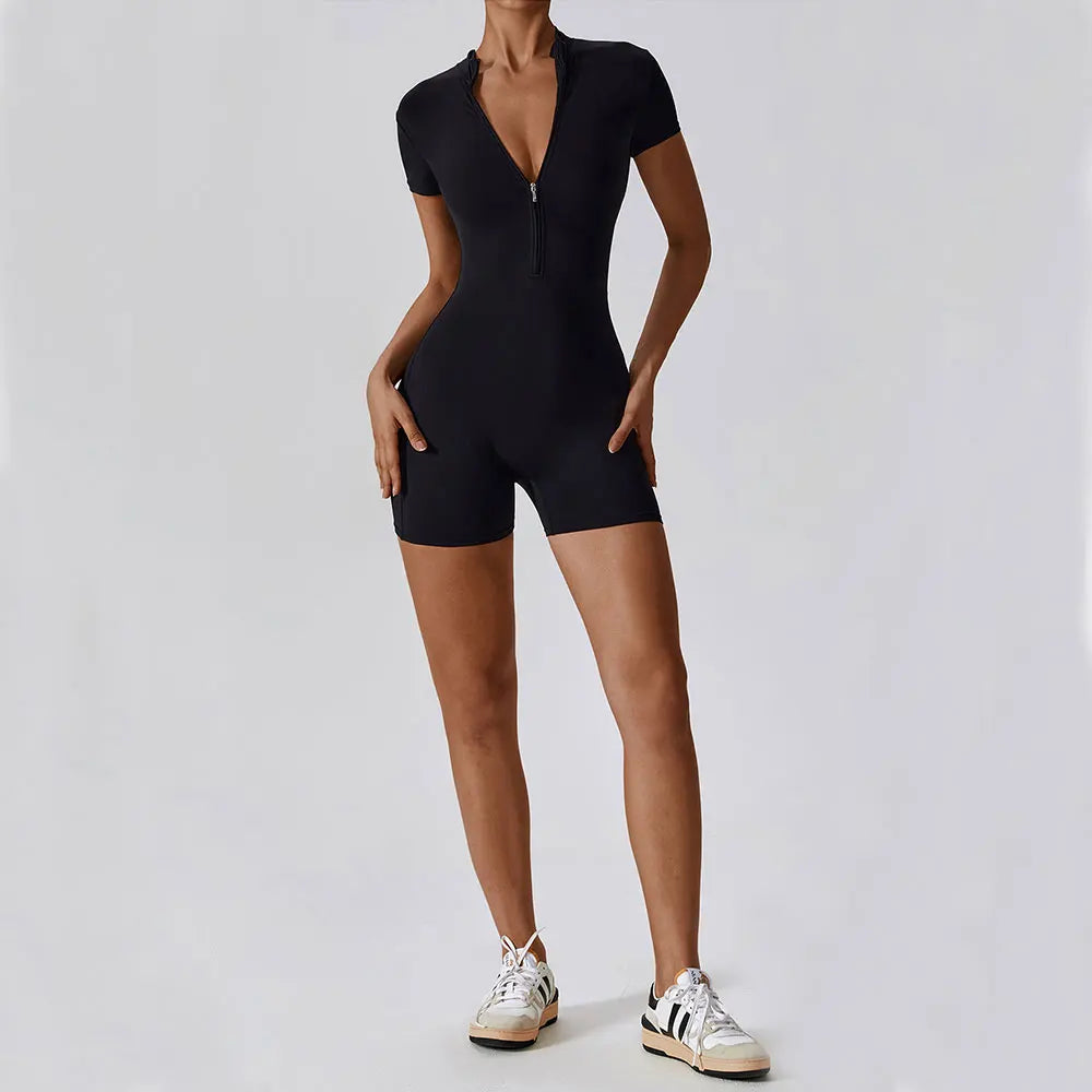 ZenFit Women's Short Sleeve Zip Yoga Bodysuit