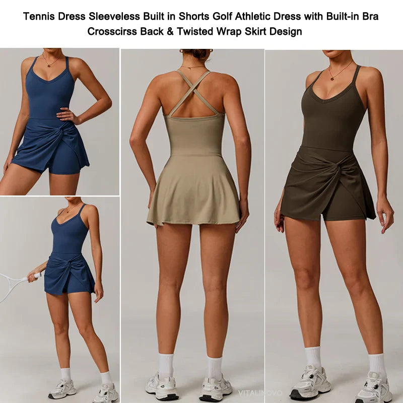 EcoSport Femme: Women's V-Neck Tennis Dress w/ Bra & Shorts