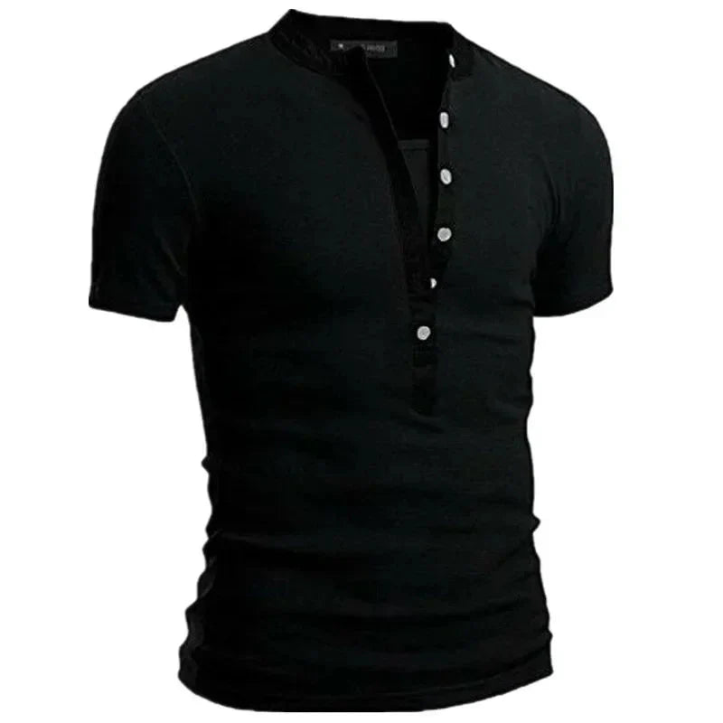 Men's Summer Casual Solid V-neck Button Slim Fit T-Shirts
