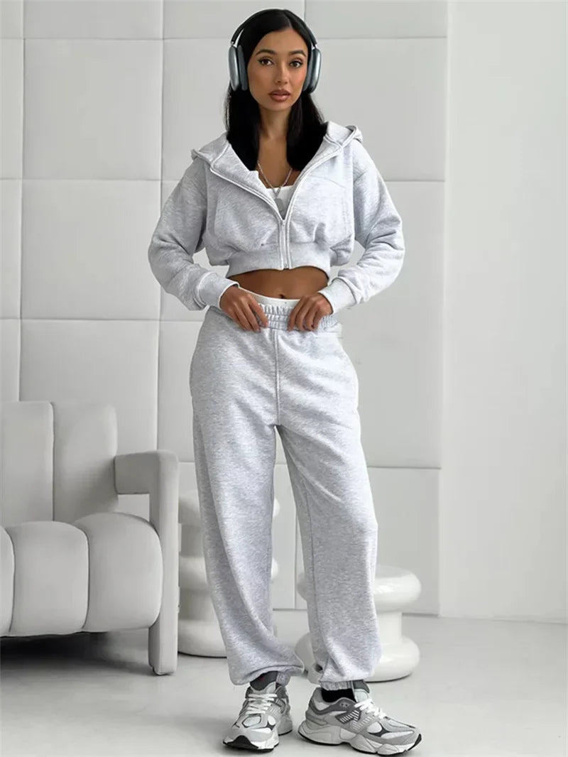 Women's Two-Piece High-waist Casual Hoodie/Trousers Set