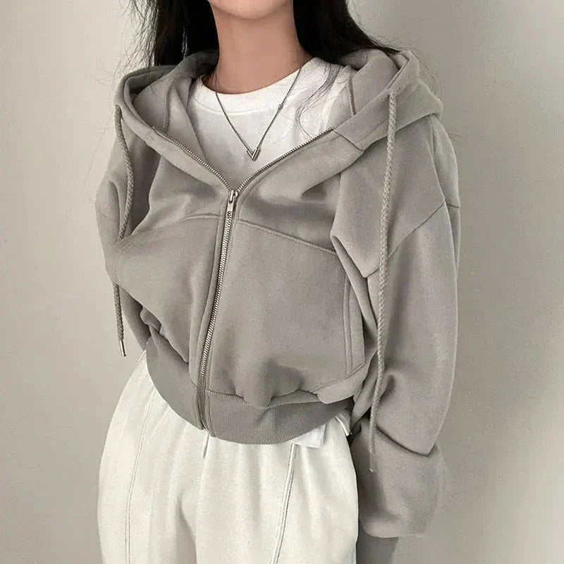 Women’s Y2K Zip Up  Oversized Crop Hoodie