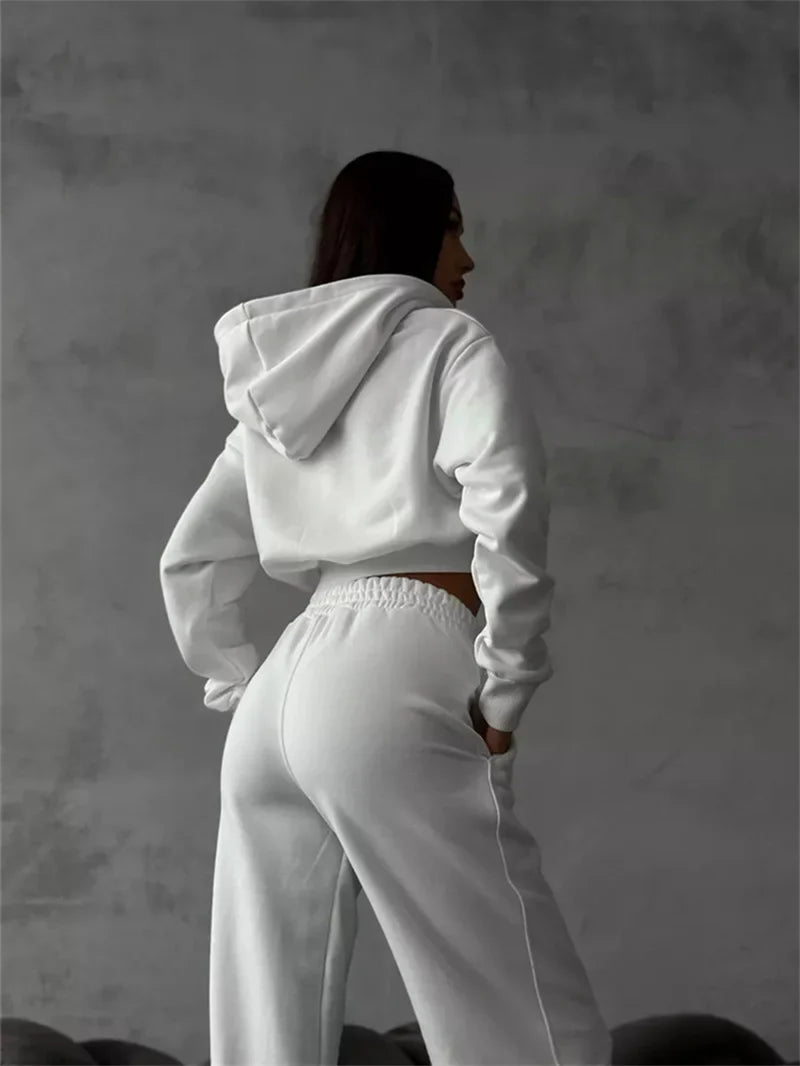 Women's Two-Piece High-waist Casual Hoodie/Trousers Set