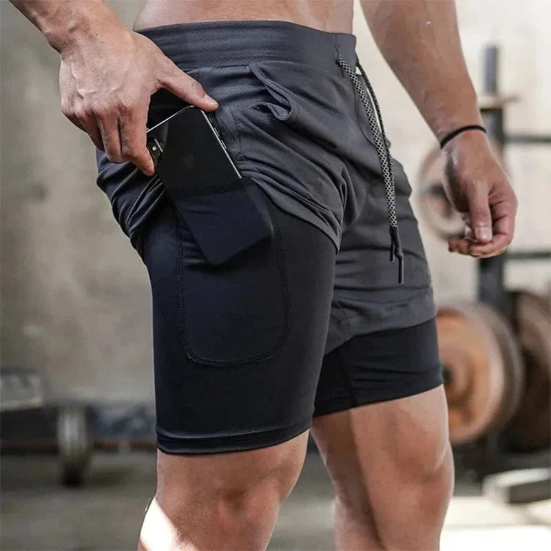 Men’s 2-in-1 Camo Running Shorts — Quick-Dry Training Shorts with Inner Compression Layer