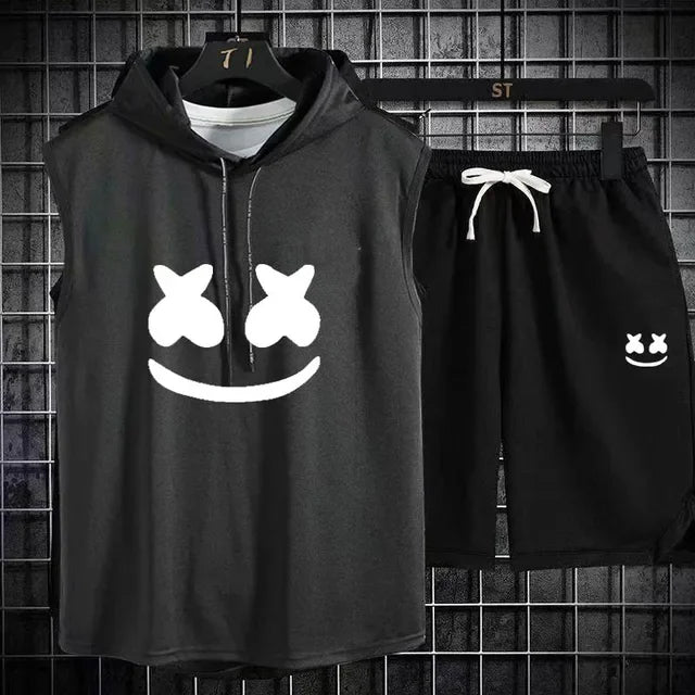 Men's Casual Summer Hooded Shorts Tracksuit Set