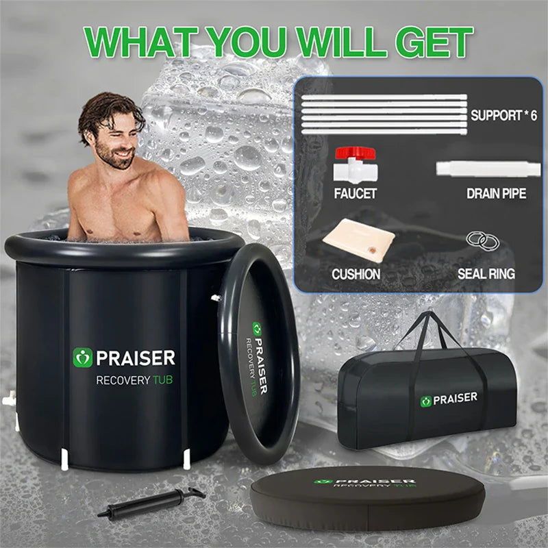 Modern Round  80Cm Black Cold Plunge Inflatable Barrel Foldable Ice Bath