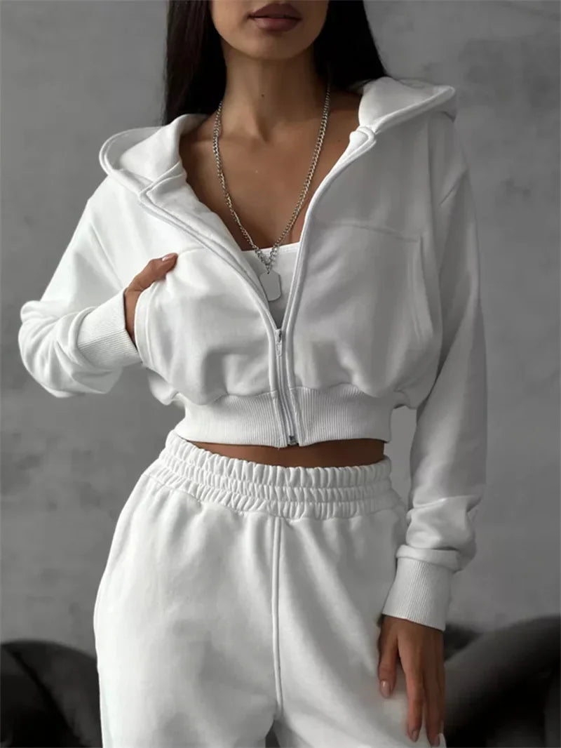 Women's Two-Piece High-waist Casual Hoodie/Trousers Set
