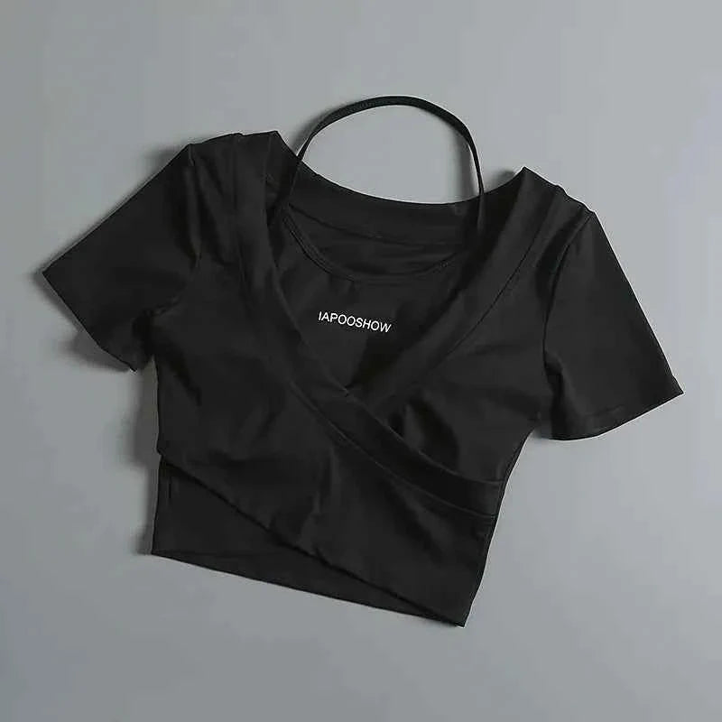 Women's Summer Sports Crop T-Shirt with Chest Pads