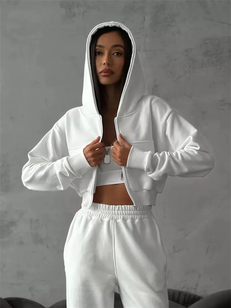 Women's Two-Piece High-waist Casual Hoodie/Trousers Set