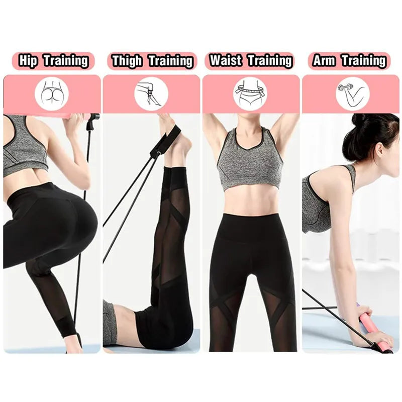 Portable Yoga Pilates Muscle Toning Bar Stick with Resistance Bands
