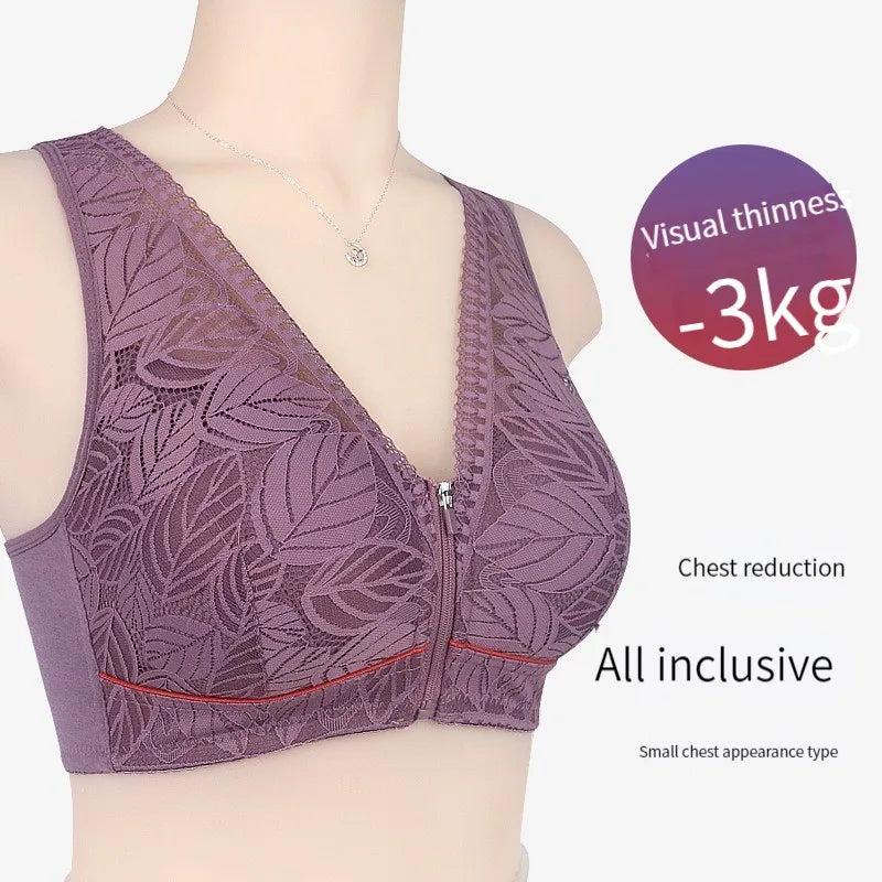 Women's Breathable Lace Front-Zip Sports Bra S-6XL
