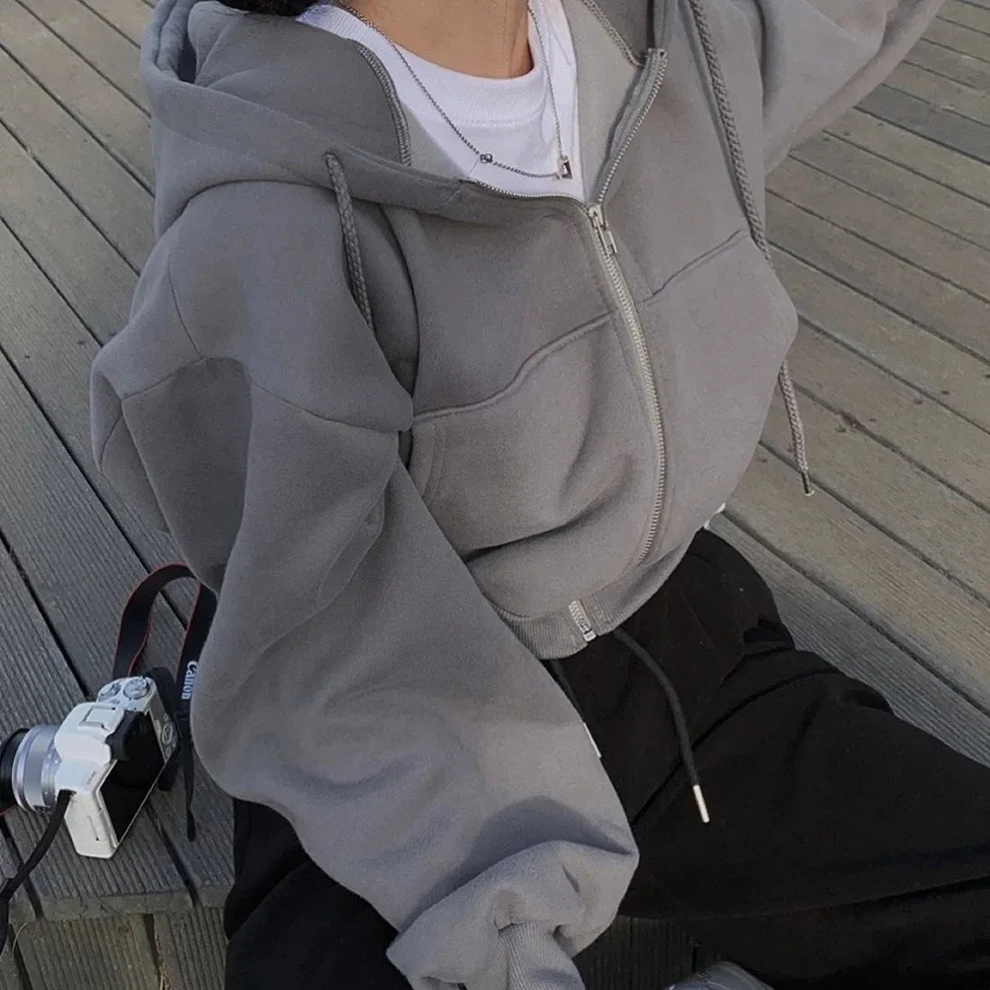Women’s Y2K Zip Up  Oversized Crop Hoodie