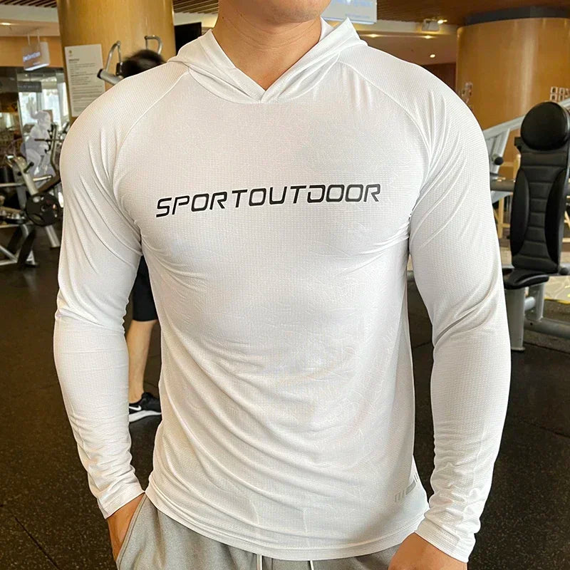 Men's FlexFit Long Sleeve Hooded Gym Tee