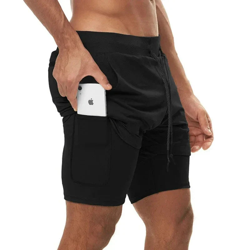 Men’s 2-in-1 Camo Running Shorts — Quick-Dry Training Shorts with Inner Compression Layer