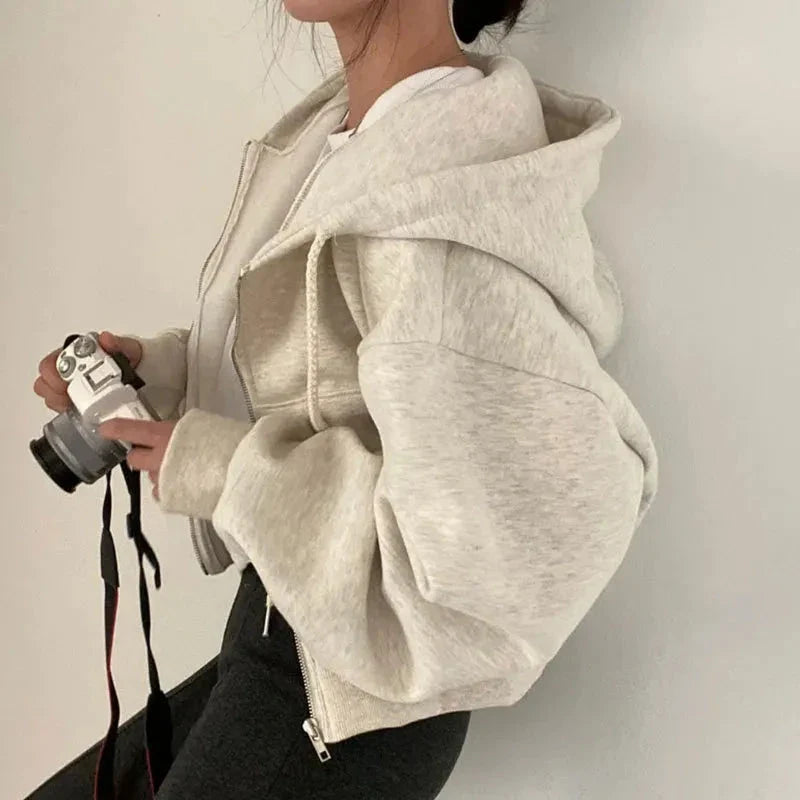 Women’s Y2K Zip Up  Oversized Crop Hoodie