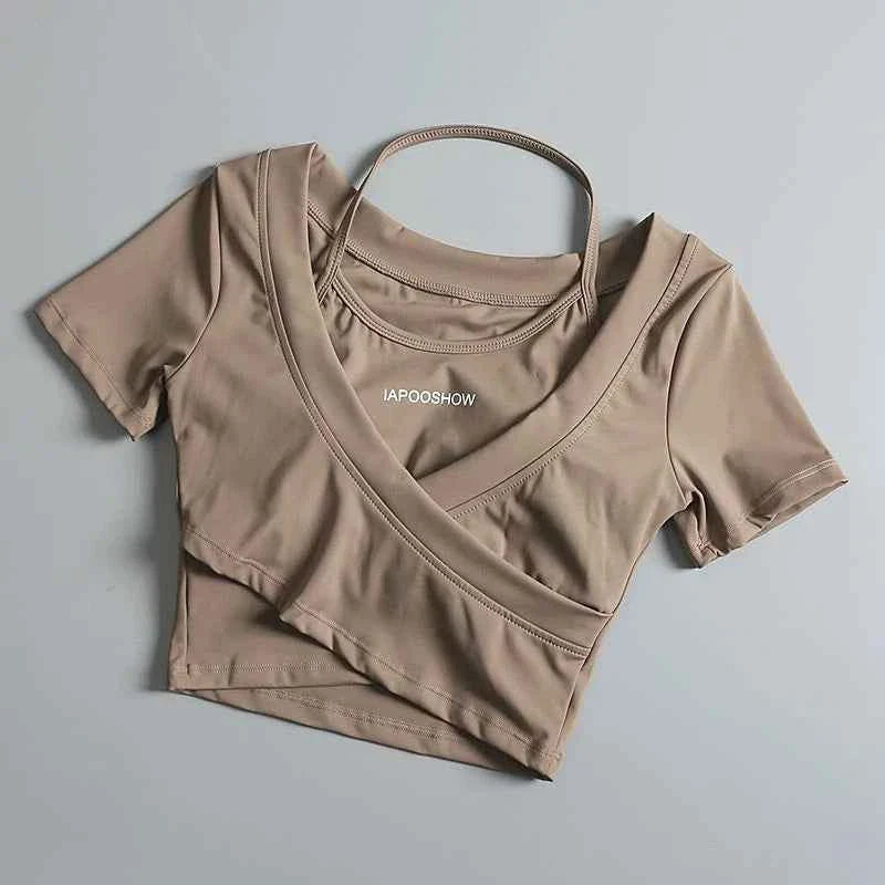 Women's Summer Sports Crop T-Shirt with Chest Pads