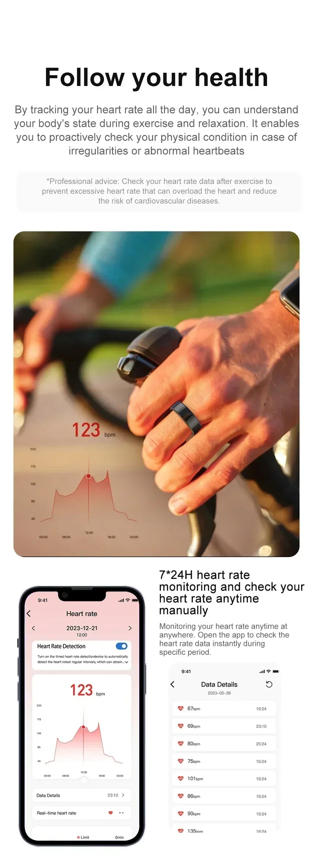 2024 COLMI Men's or Women's Waterproof Smart Ring Fitness Tracker