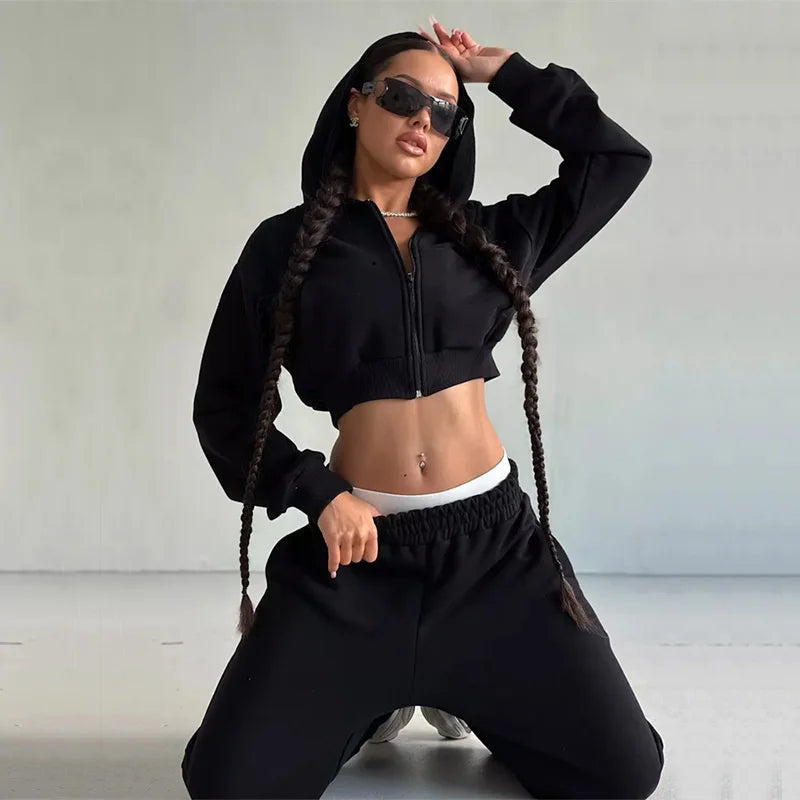 Women's Two-Piece High-waist Casual Hoodie/Trousers Set