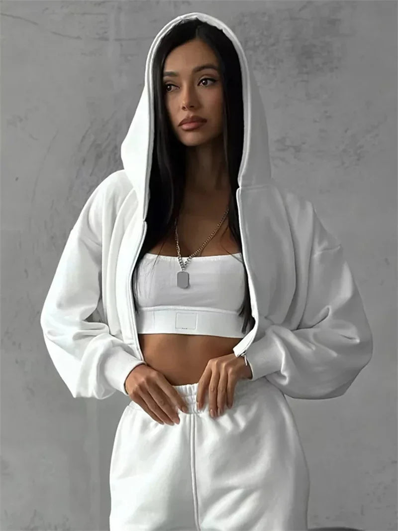 Women's Two-Piece High-waist Casual Hoodie/Trousers Set