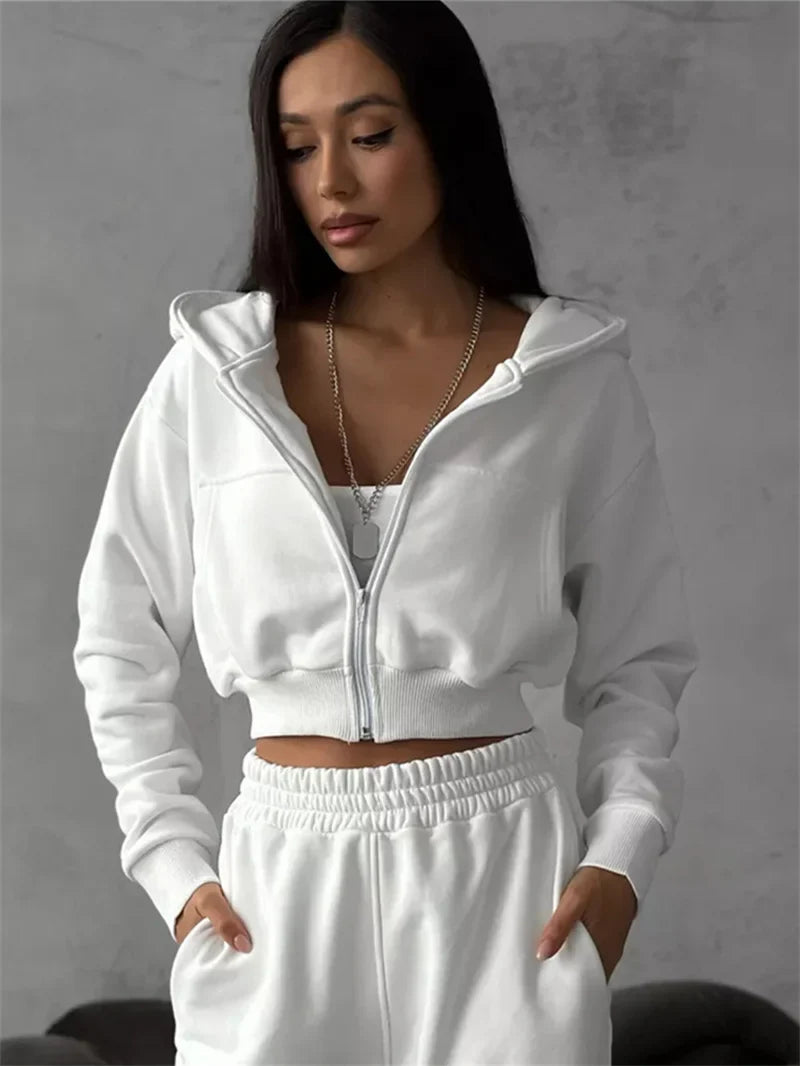 Women's Two-Piece High-waist Casual Hoodie/Trousers Set