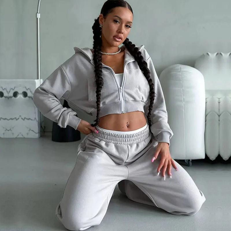Women's Two-Piece High-waist Casual Hoodie/Trousers Set