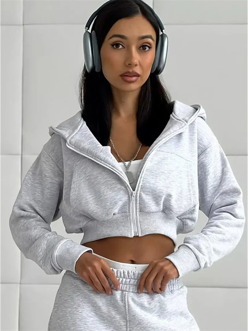 Women's Two-Piece High-waist Casual Hoodie/Trousers Set