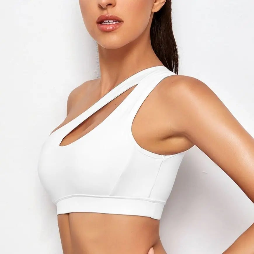 Women's One Shoulder Push Up Sports Bra - Black/White