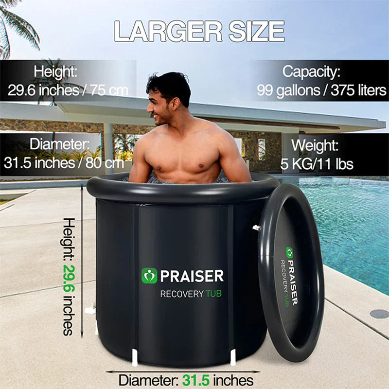 Modern Round  80Cm Black Cold Plunge Inflatable Barrel Foldable Ice Bath