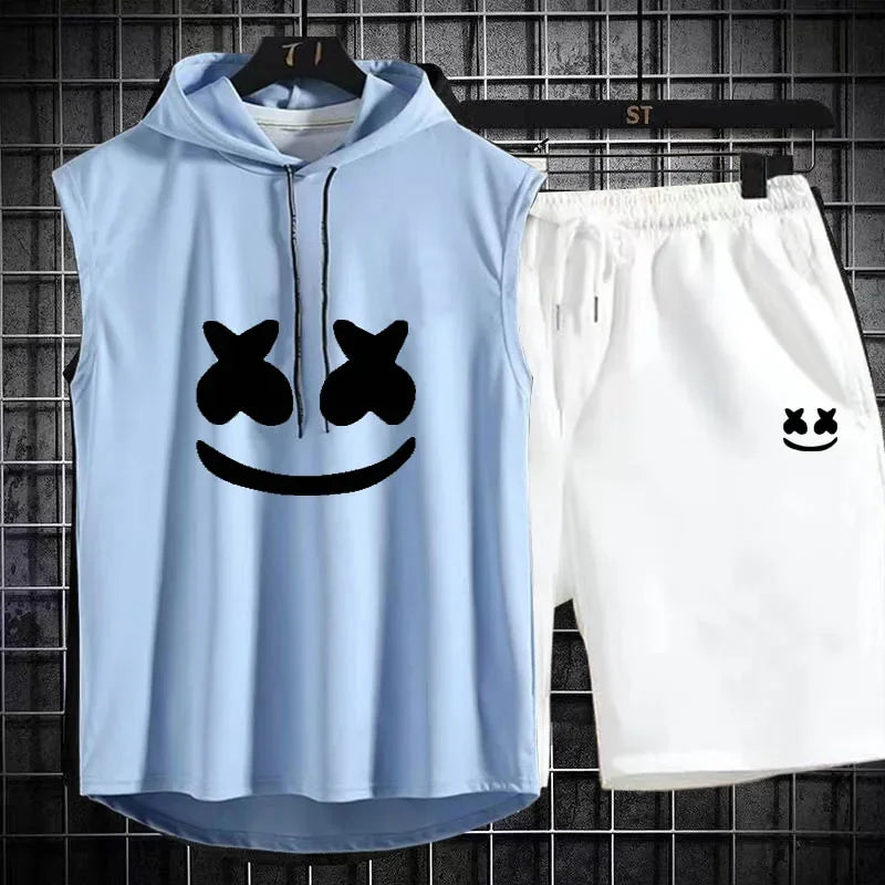 Men's Casual Summer Hooded Shorts Tracksuit Set