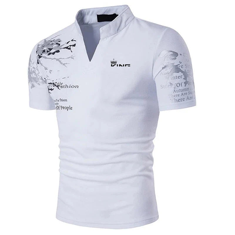 Men's V Neck Graphic Print Polo T-Shirts