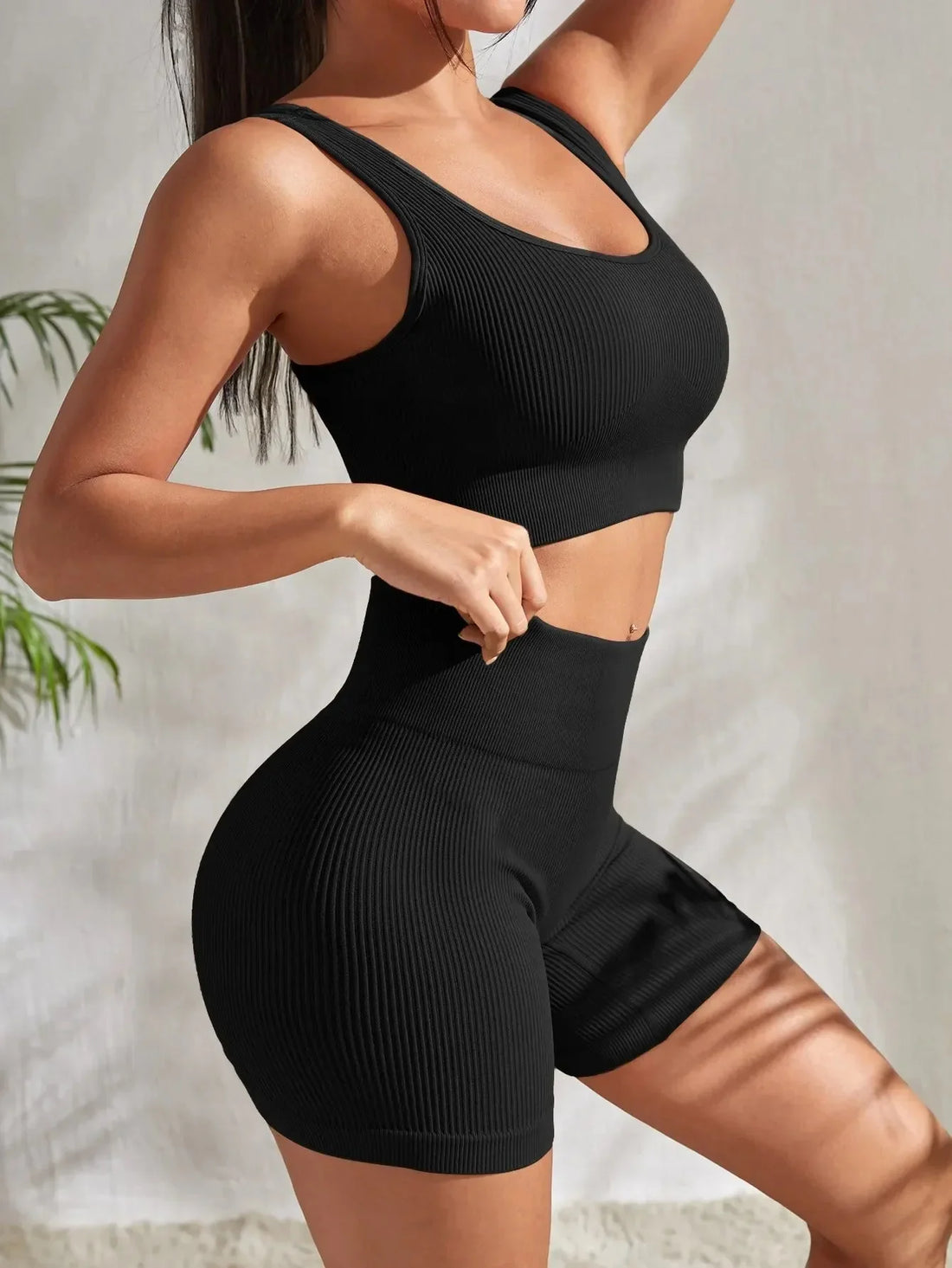 Women's Seamless Ribbed Yoga Tank Top & Short Set