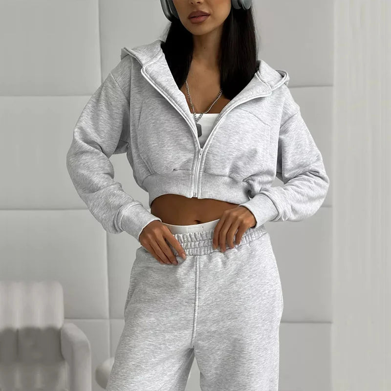 Women's Two-Piece High-waist Casual Hoodie/Trousers Set
