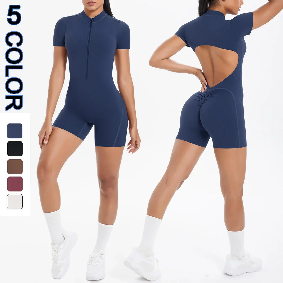 FlexiFit Women's Backless Zip Jumpsuit - Yoga Wear
