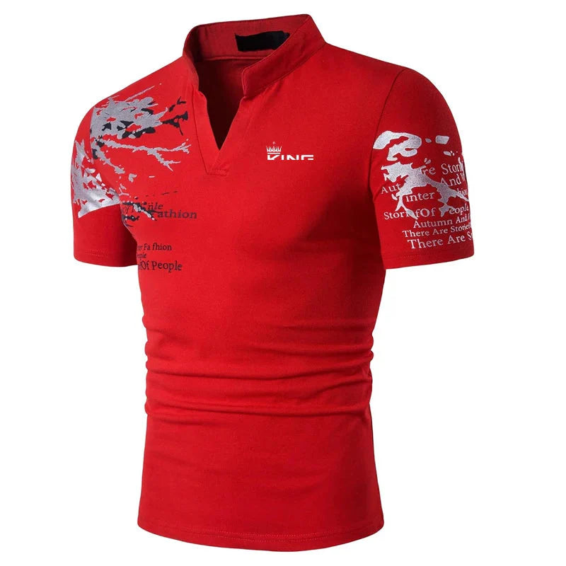 Men's V Neck Graphic Print Polo T-Shirts