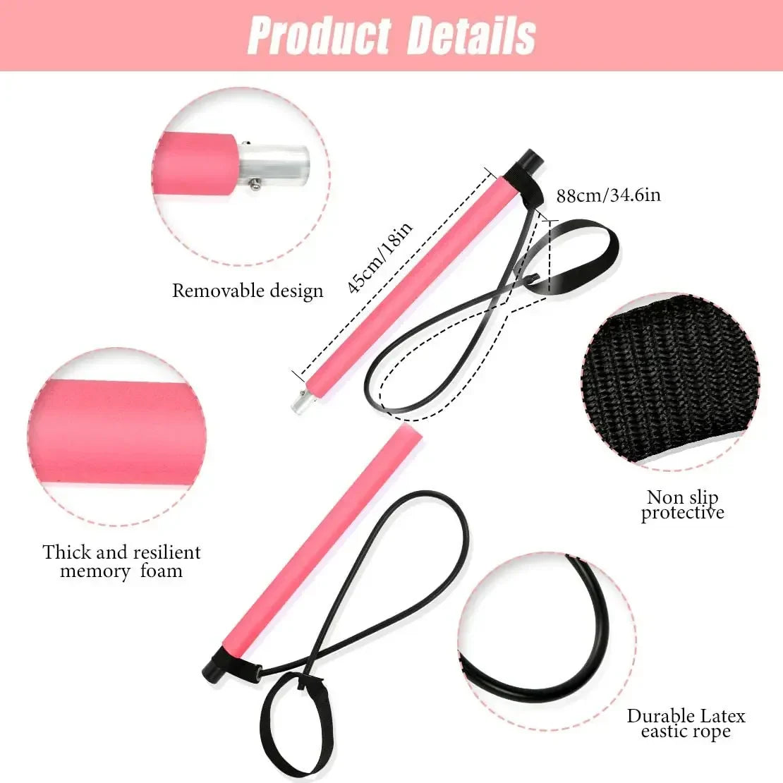 Portable Yoga Pilates Bar Stick with Resistance Band Muscle Toning Bar Home Workout