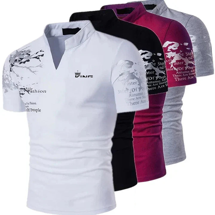 Men's V Neck Graphic Print Polo T-Shirts