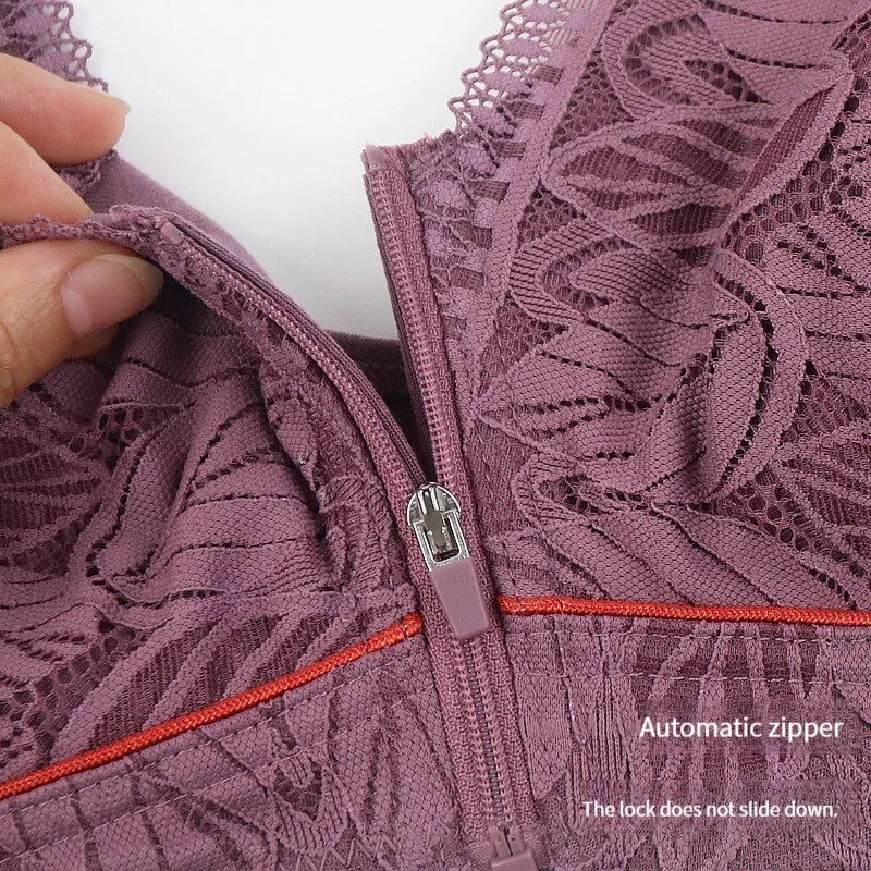 Women's Breathable Lace Front-Zip Sports Bra S-6XL