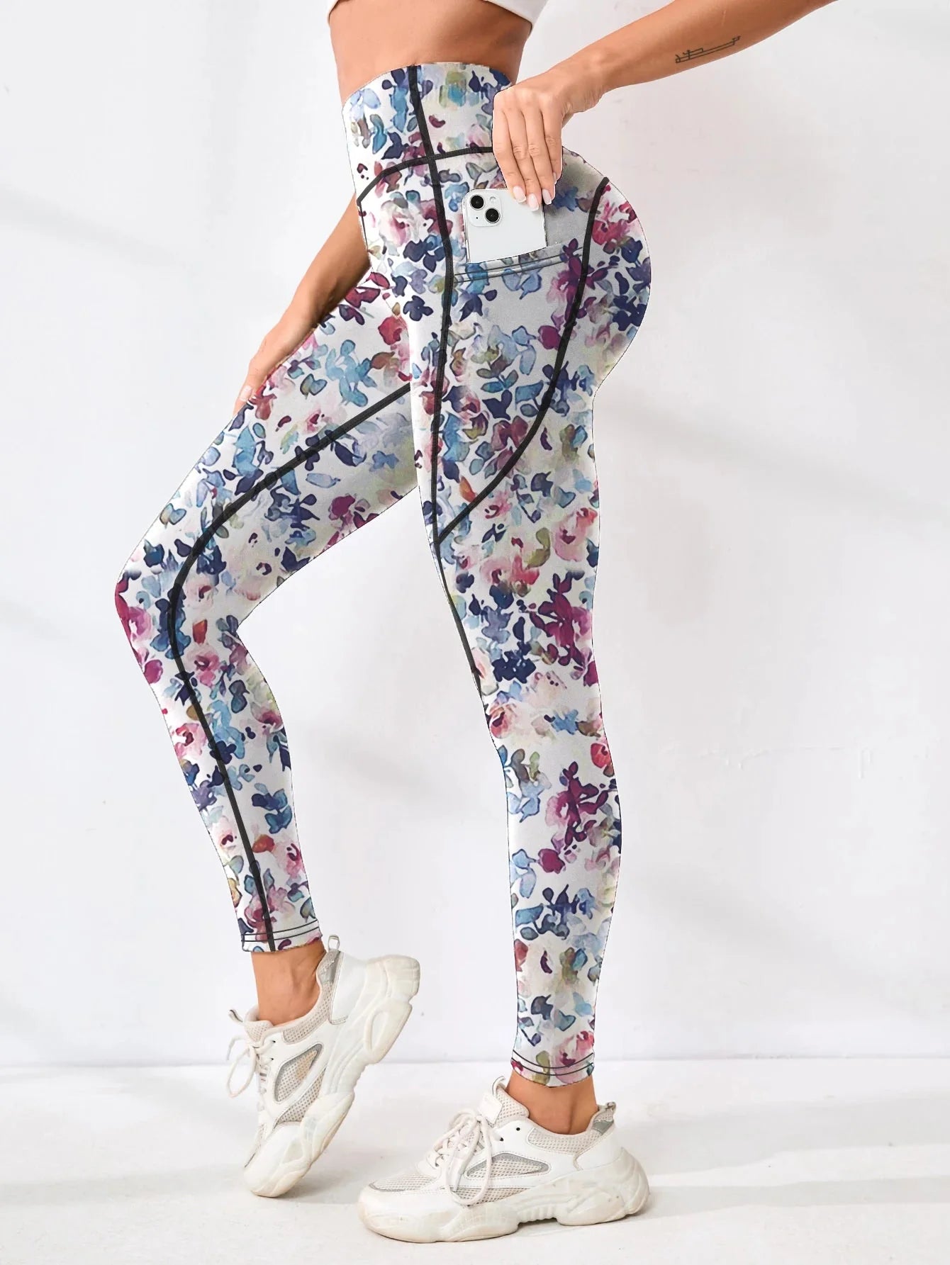 Women's Printed High-Waist Pocket Fitness Pants