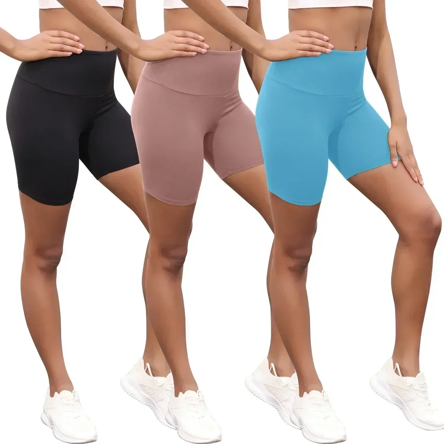 3 Pack Women's High Waisted Super Soft Tummy Control Non See Through Workout Yoga Shorts