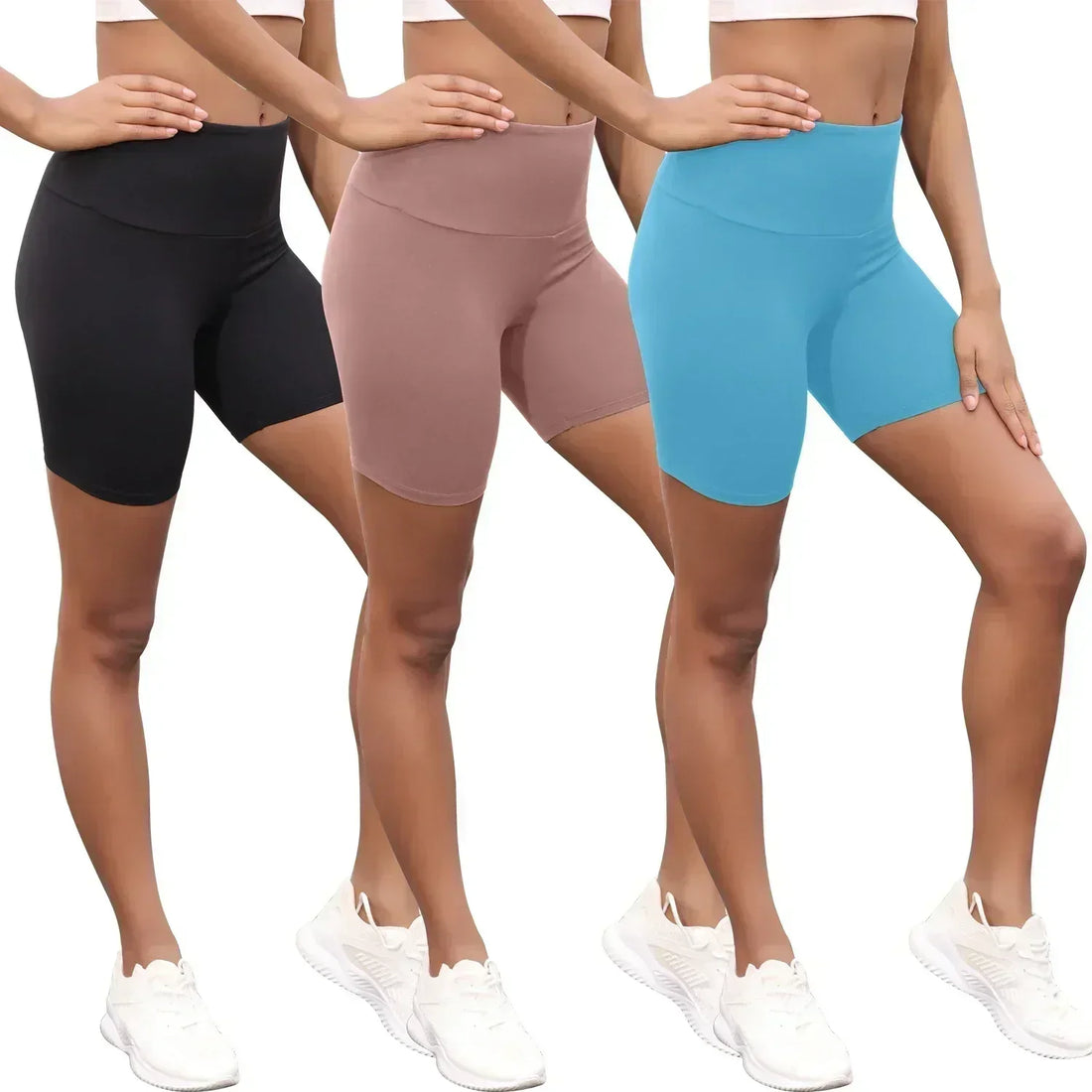 3 Pack Women's High Waisted Super Soft Tummy Control Non See Through Workout Yoga Shorts