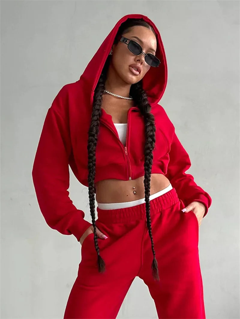Women's Two-Piece High-waist Casual Hoodie/Trousers Set