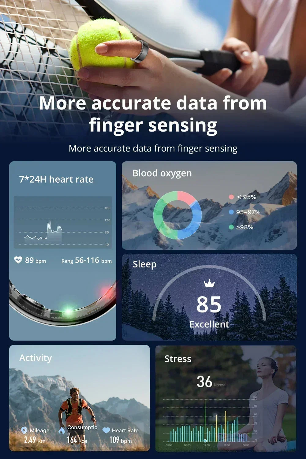 2024 COLMI Men's or Women's Waterproof Smart Ring Fitness Tracker