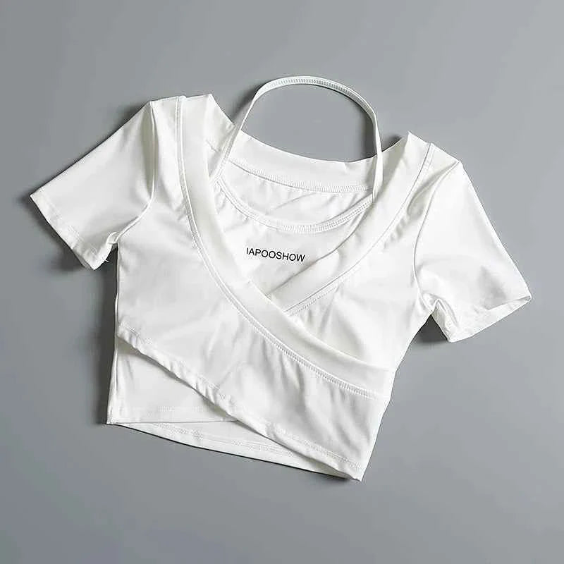 Women's Summer Sports Crop T-Shirt with Chest Pads