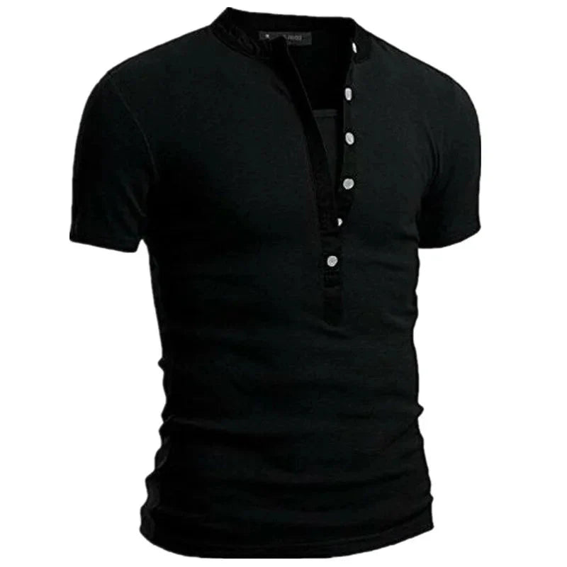 Men's Summer Casual Solid V-neck Button Slim Fit T-Shirts