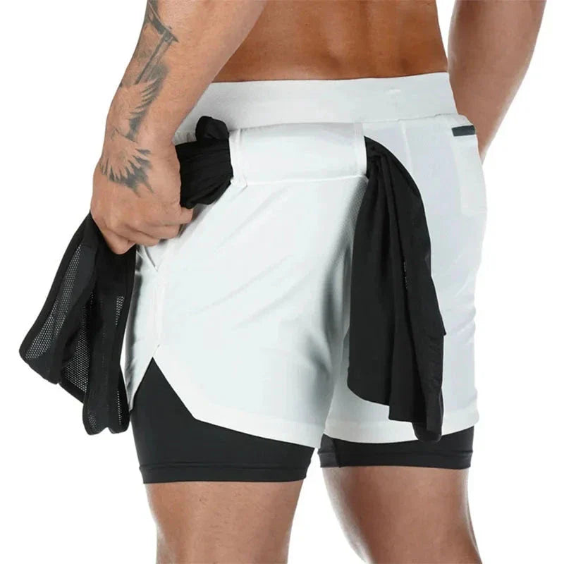 Men’s 2-in-1 Camo Running Shorts — Quick-Dry Training Shorts with Inner Compression Layer