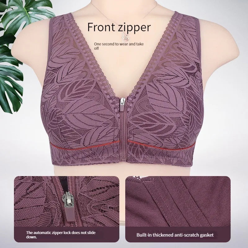 Women's Breathable Lace Front-Zip Sports Bra S-6XL