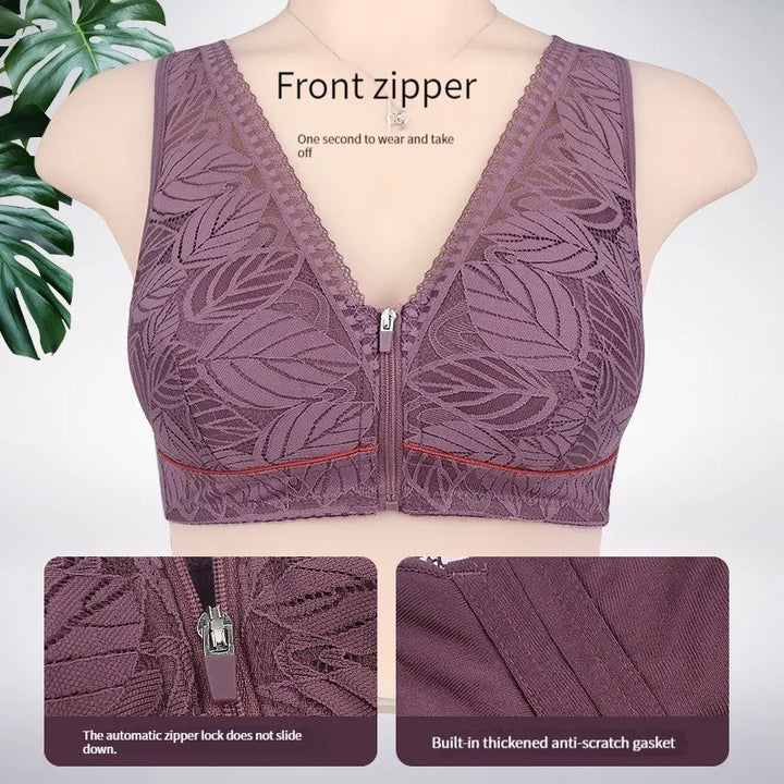 Women's Breathable Lace Front-Zip Sports Bra S-6XL