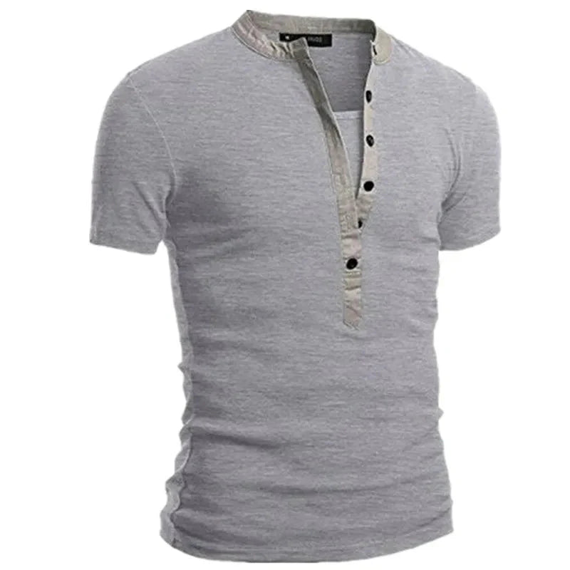 Men's Summer Casual Solid V-neck Button Slim Fit T-Shirts