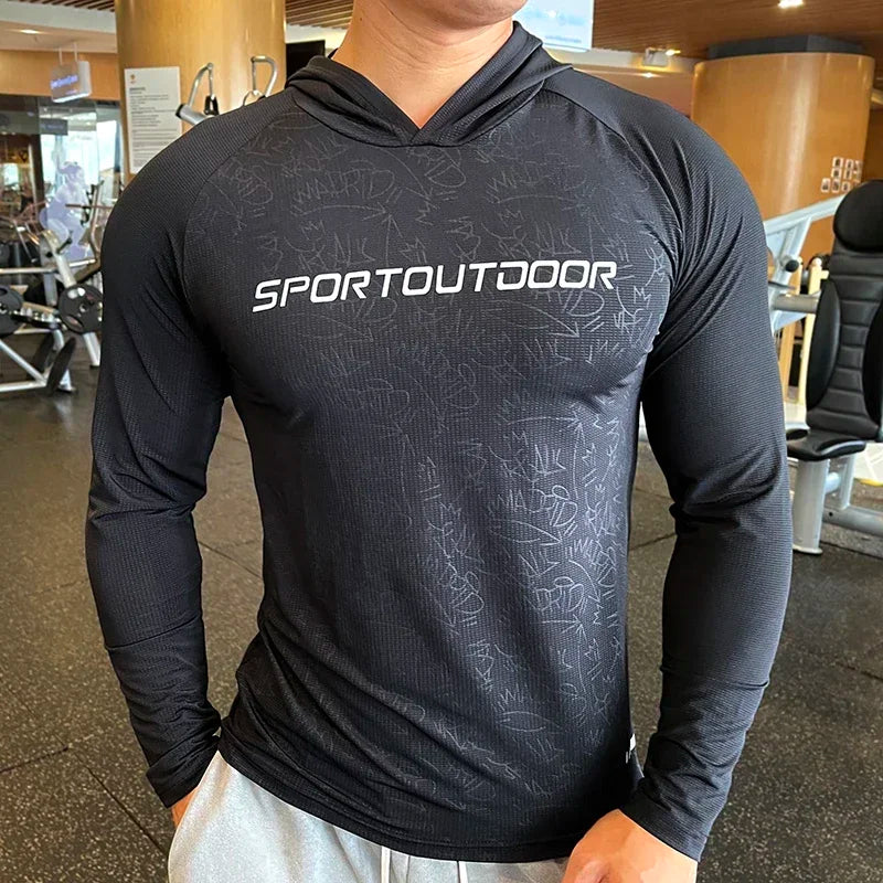 Men's FlexFit Long Sleeve Hooded Gym Tee