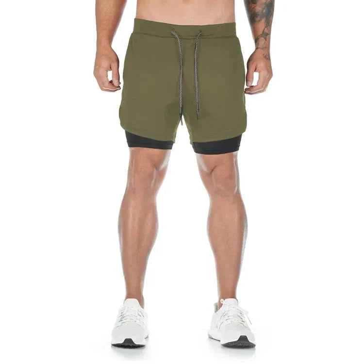 Men’s 2-in-1 Camo Running Shorts — Quick-Dry Training Shorts with Inner Compression Layer