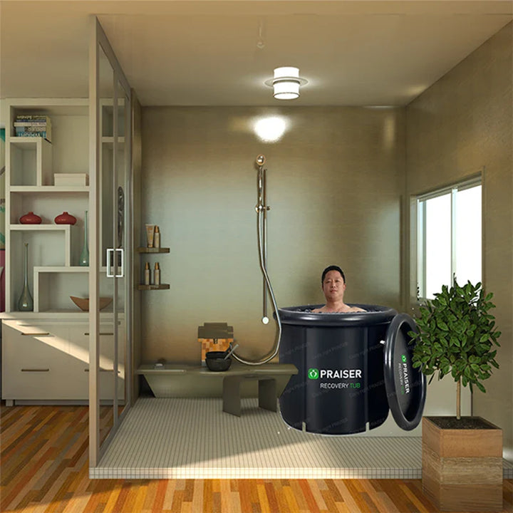 Modern Round  80Cm Black Cold Plunge Inflatable Barrel Foldable Ice Bath